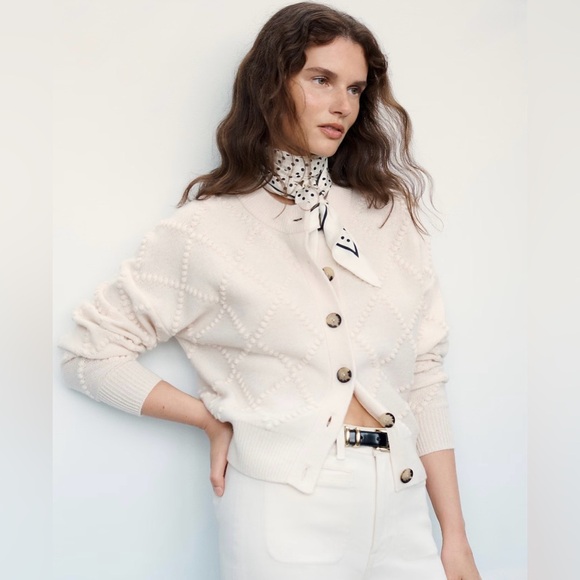 NWT! J. CREW Women’s Popcorn-stitch Cardigan in Vintage Wool, Ivory, Size Small - Picture 13 of 14